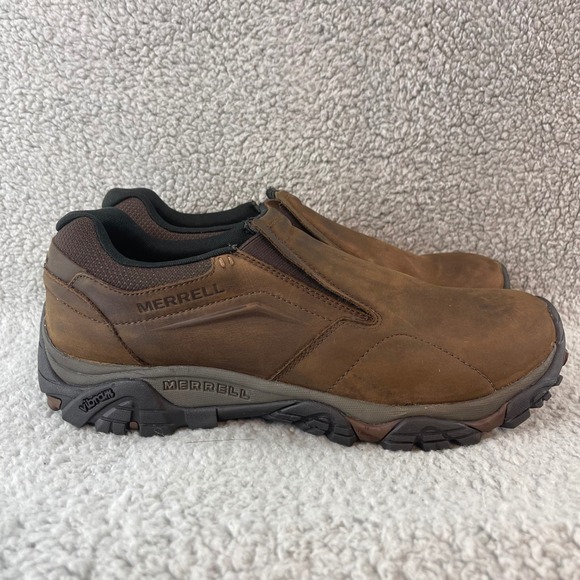 Merrell Jungle Moc Mens 13 Brown Leather Slip On Hiking Outdoor Vibram Shoes - Picture 4 of 9